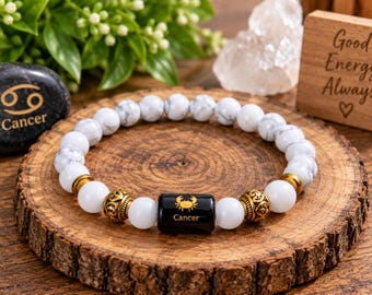Cancer Bracelet, Cancer Zodiac Jewelry, Zodiac Bracelet, Astrology Bracelet, White Howlite Bead Bracelet, Cancer Gift, Beaded Bracelet