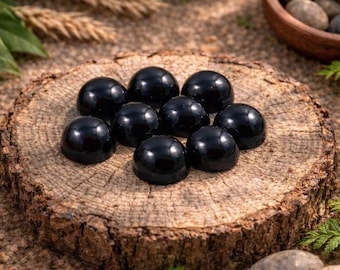 Cabochão de ônix preto: pedra preciosa redonda para fabricação de joias (5 mm-12 mm)