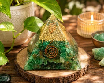 Green Jade Orgone Pyramid 3 Inch, Jade Crystal Pyramid with Copper Spiral, Reiki Meditation Decor, Spiritual Altar Home Decor