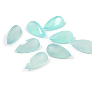 Natural Aqua Chalcedony long Pear Shape Loose Gemstone Chalcedony Faceted Chalcedony  gemstone jewelry making Size 5x10mm to 15x30mm