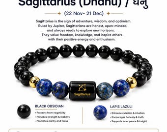 Sagittarius (Dhanu Rashi) Bracelet, Sagittarius Zodiac Bracelet, Black Obsidian Lapis Lazuli Bracelet, Astrology Gift for Men Women