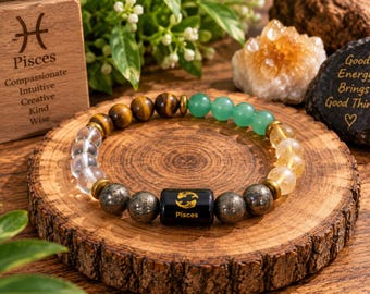 Pisces Bracelet, Pisces Zodiac Jewelry, Zodiac Bracelet, Astrology Bracelet, Gemstone Beaded Bracelet, Pisces Gift, Spiritual Jewelry