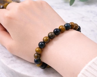 Tiger Eye Bracelet 8mm Natural Gemstone Beaded Stretch Bracelet, Protection Strength Confidence Crystal Jewelry for Men Women