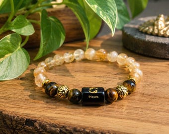 Pisces Zodiac Bracelet, Pisces Jewelry, Astrology Bracelet, Tiger Eye Crystal Bracelet, Zodiac Gift, Pisces Birthday Gift, Spiritual Jewelry