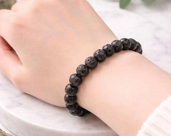 Black Lava Gemstone Bracelet | Adjustable Round Beads