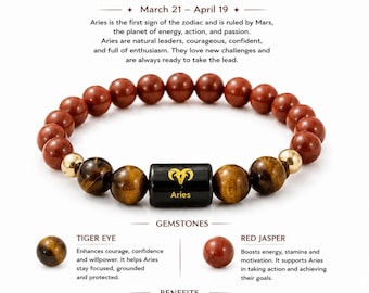 Aries Zodiac Bracelet, Red Jasper Tiger Eye Bracelet, Mesh Rashi Bracelet, Zodiac Gift for Men Women, Astrology Jewelry