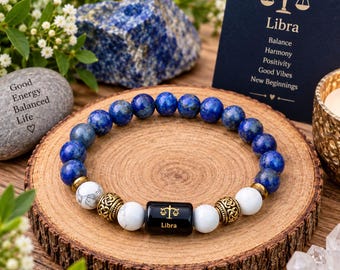 Libra Zodiac Bracelet, Libra Gemstone Bracelet, Libra Jewelry, Zodiac Jewelry, Astrology Bracelet, Blue Beaded Bracelet, Zodiac Gift