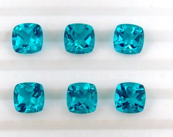 Blue Neon Apatite Doublet Quartz: Faceted Cushion Gemstone (8x8mm to 15x15mm)
