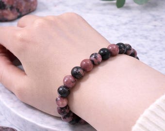 ロードナイトブレスレット、天然宝石ビーズストレッチジュエリー