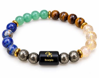 Scorpio Bracelet, Scorpio Zodiac Jewelry, Gemstone Beaded Bracelet, Astrology Bracelet, Scorpio Gift, Men’s Gemstone Bracelet
