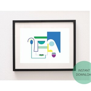 BLUE BLOCK | Abstract Face Art | Blue Art | Printable Art | Printable Digital Download | Colorful Poster