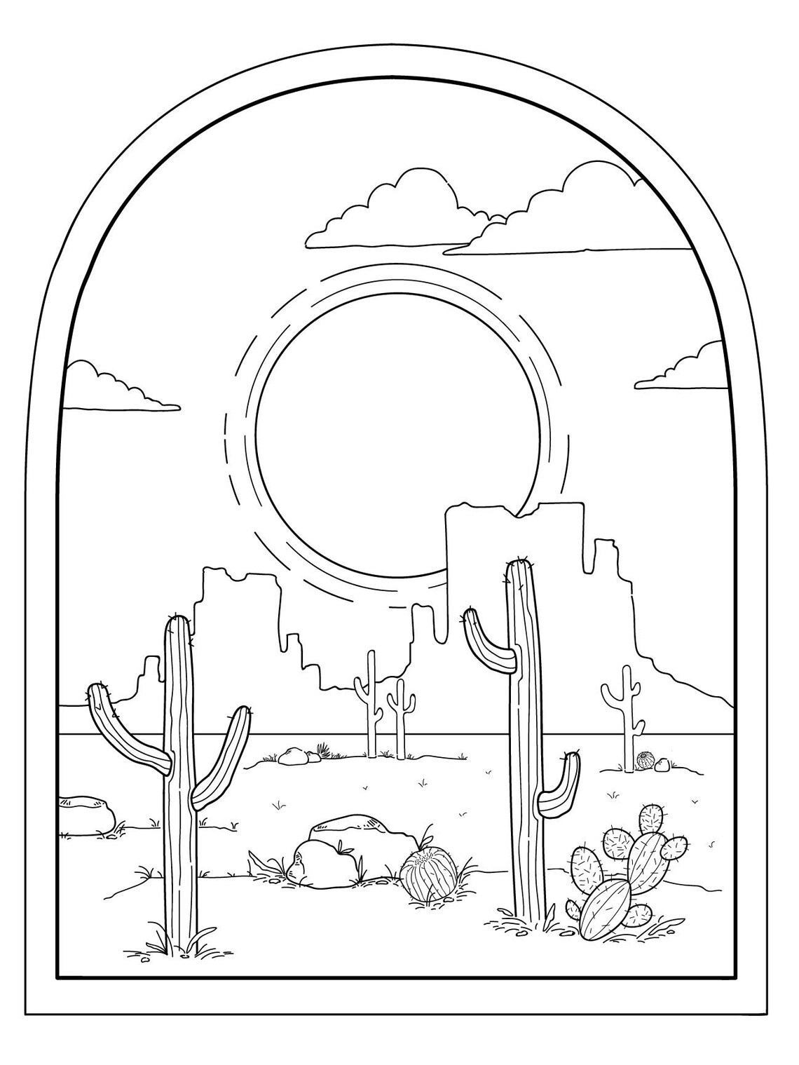 Desert Landscape Coloring Page | Etsy