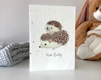 New baby card. Cute baby hedgehog. Mummy and baby hedgehog. Congratulations Greeting Card. Baby Shower. Suitable for a baby girl or boy.