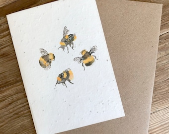 Bee-autiful Plantable Wildflower Seeded Watercolor Art Card - Biodegradable Handmade Greeting