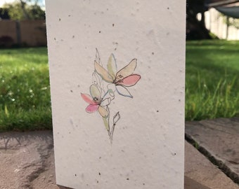 Floral illustration seeded card. Blank art card. Wildflower seeded paper greeting card. Plantable seed paper birthday card. Handmade card.