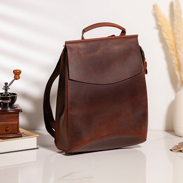 Leather Laptop Backpack Women Etsy