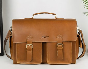Leather Briefcase Messenger Bag for Men, Leather Messenger Bag, Laptop Computer Bag for Men, Genuine Leather Satchel Bag For Men