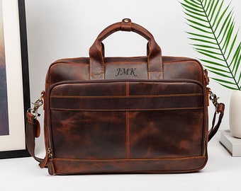 Personalisierte Leder Umhängetasche für Männer, Leder Aktentasche für Männer, Vollnarbenleder Laptoptasche, Leder Computer Messenger Crossbody-Tasche