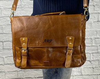 Leder Messenger Bag Aktentasche für Männer, Vollnarbenleder Aktentasche Laptop Computer Tasche für Männer, Echtleder Satchel Tasche für Männer