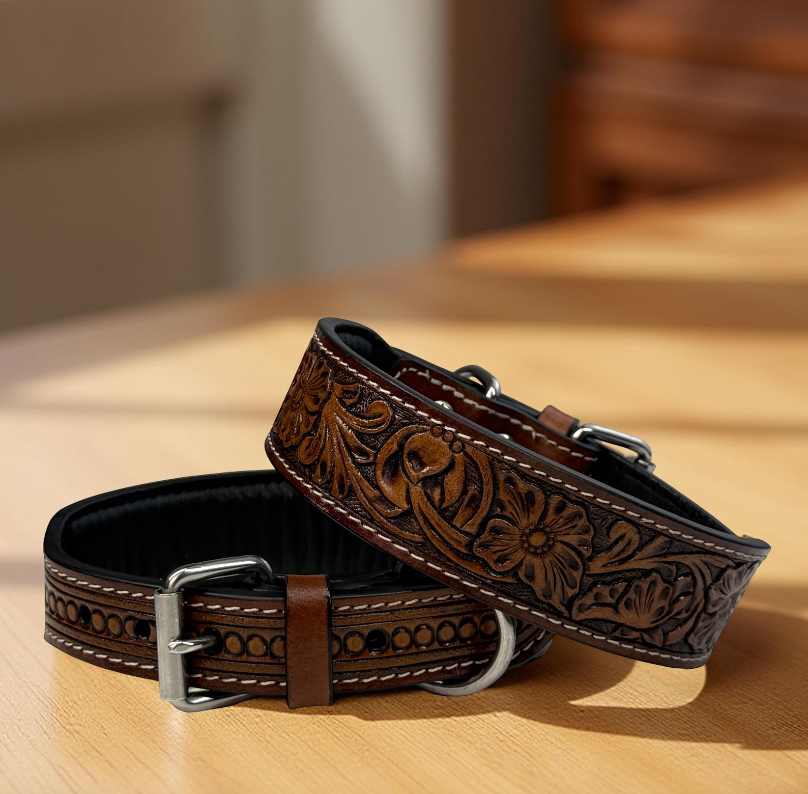 Leather Dog Cat Puppy Collar Personalized Tooled Embossed Carved ...