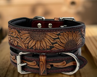 Leren hond kat puppyhalsband gepersonaliseerde tooled reliëf gesneden westerse stijl zware gewatteerde zachte verstelbare kraag