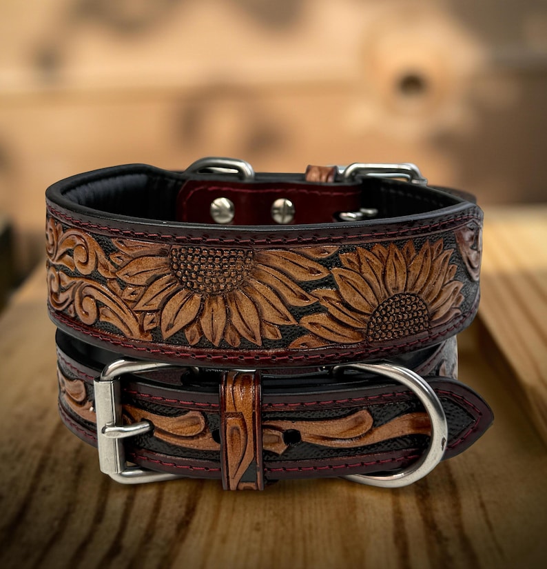 Leather Dog Cat Puppy Collar Personalized Tooled Embossed Carved ...