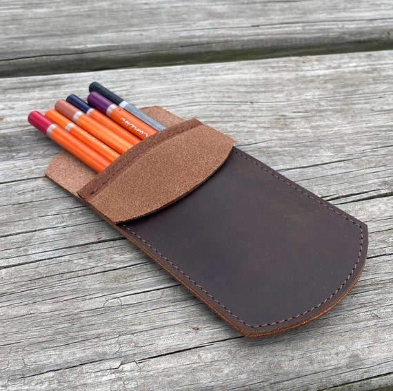 Personalized Leather Pen Holder, Handmade Leather Pen Pouch