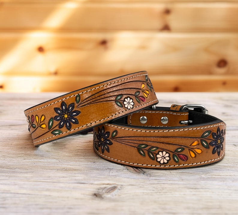 Leather Dog Cat Puppy Collar Personalized Tooled Embossed Carved ...