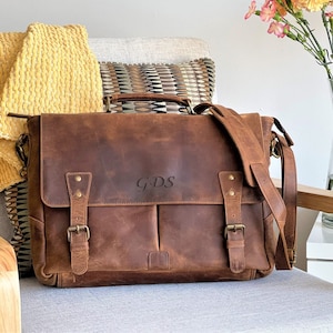 Leder Messenger Bag Aktentasche für Männer, Vollnarbenleder Aktentasche Laptop-Computer Tasche für Männer, echtes Leder Umhängetasche für Männer