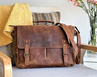 Leather Messenger Bag Briefcase for Men, Full Grain Leather Briefcase Laptop Computer Bag for Men, Genuine Leather Satchel Bag For Men