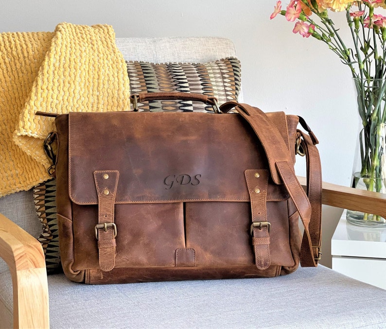 Leather Messenger Bag Briefcase for Men, Full Grain Leather Briefcase Laptop Computer Bag for Men, Genuine Leather Satchel Bag For Men image 1