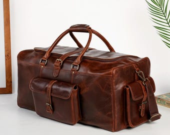 Personalized Leather Duffel Bag, Sports Gym Bag, Graduation Gift, Personalized Leather Weekender Bag, Large Leather Travel Bag