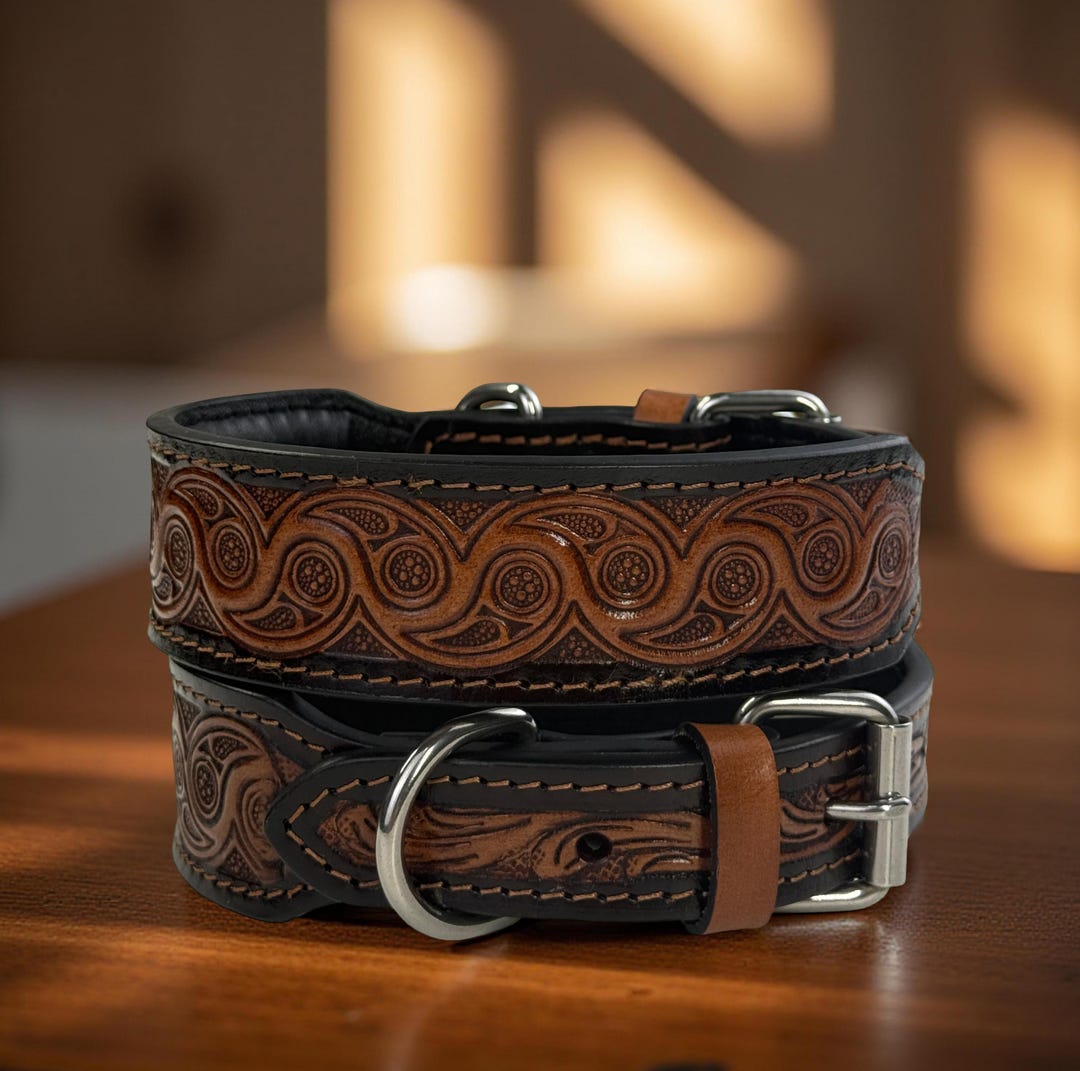 Leather Dog Cat Puppy Collar Personalized Tooled Embossed Carved ...