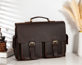 Personalized Leather Messenger Bag for Men, Personalized Leather Briefcase Laptop Computer Bag for Men, Genuine Leather Satchel Bag For Men
