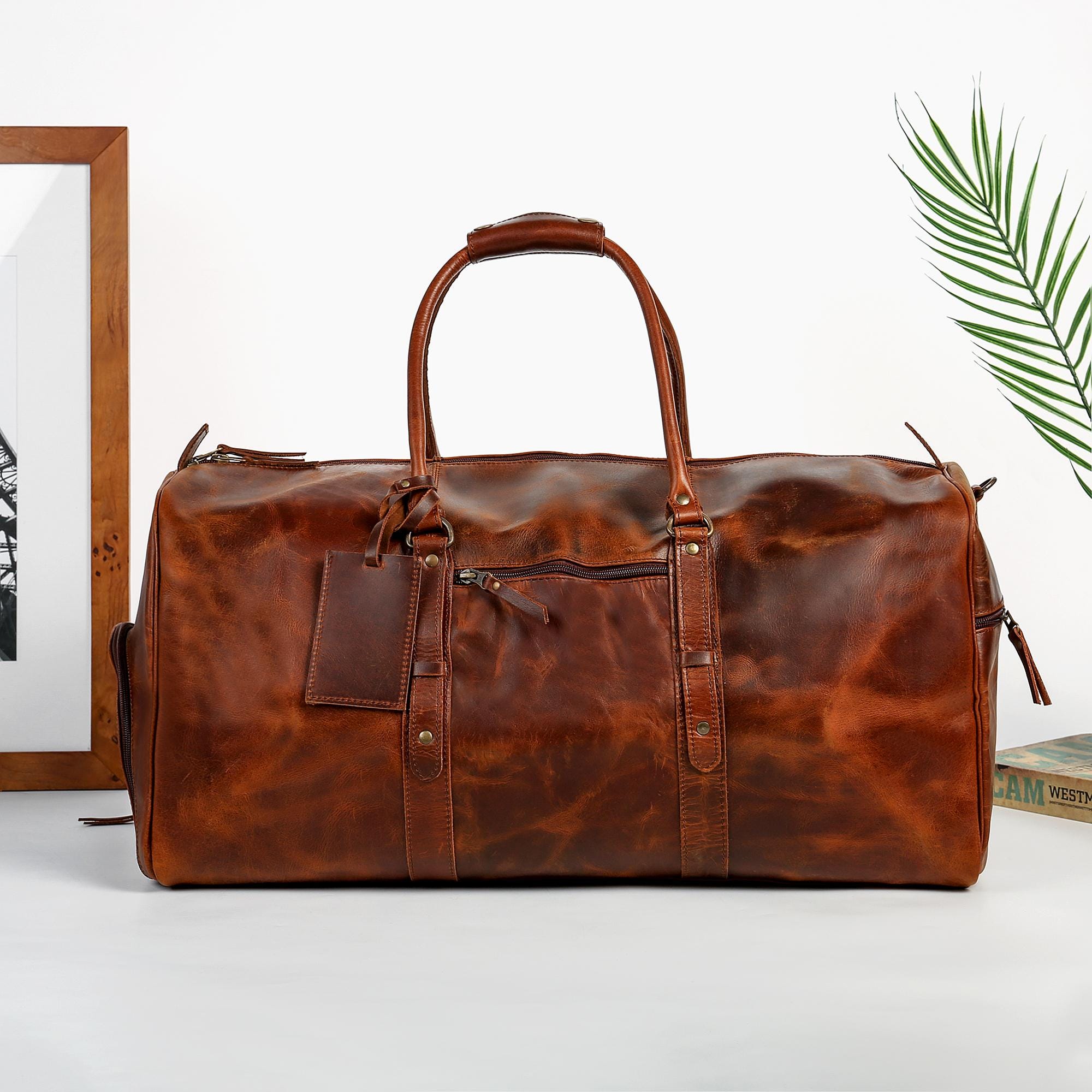 Full Grain Leather Weekender Bag, Large Leather Duffel Bag, Sports 