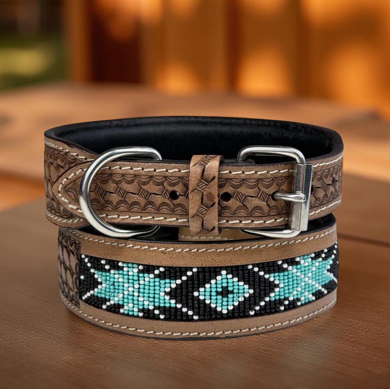 Leather Dog Cat Puppy Collar Personalized Tooled Embossed Carved ...