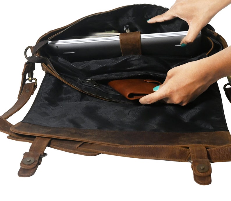 Leather Messenger Bag Briefcase for Men, Full Grain Leather Briefcase Laptop Computer Bag for Men, Genuine Leather Satchel Bag For Men image 5