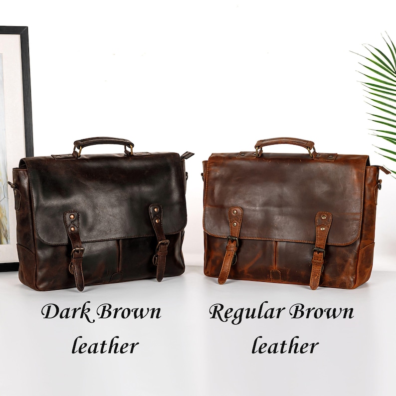Leather Messenger Bag Briefcase for Men, Full Grain Leather Briefcase Laptop Computer Bag for Men, Genuine Leather Satchel Bag For Men image 9