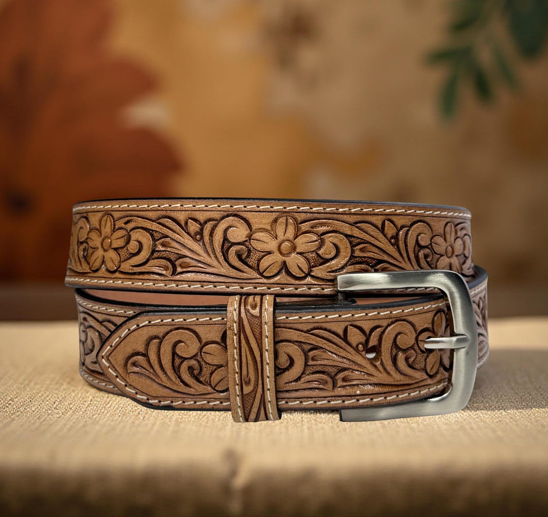 Woman Leather Belt, Handmade Western Carved Full Grain Leather Belt, Personalized Engraved Custom Belt With Removable Buckle - Etsy