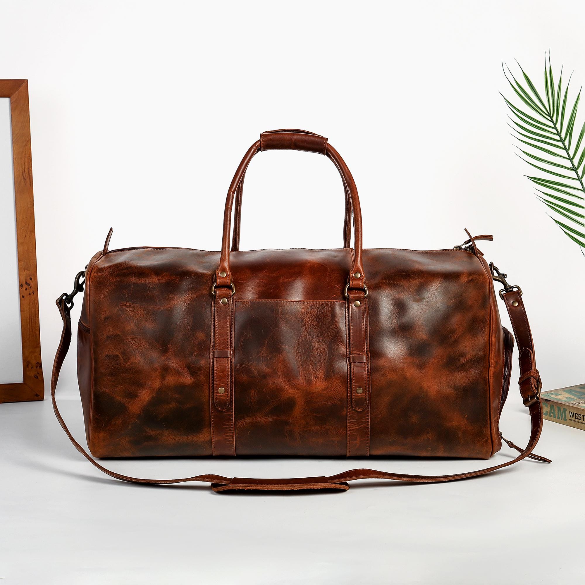 Full Grain Leather Weekender Bag, Large Leather Duffel Bag, Sports 