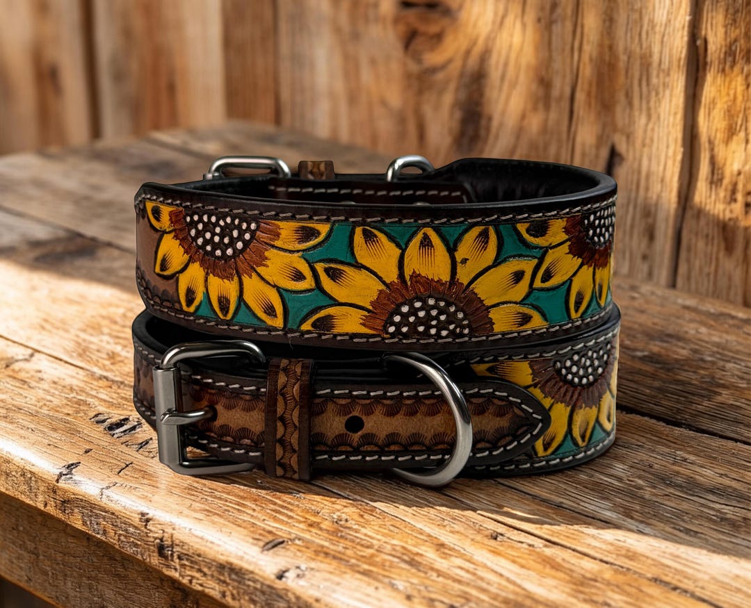 Leather Dog Cat Puppy Collar Personalized Tooled Embossed Carved ...