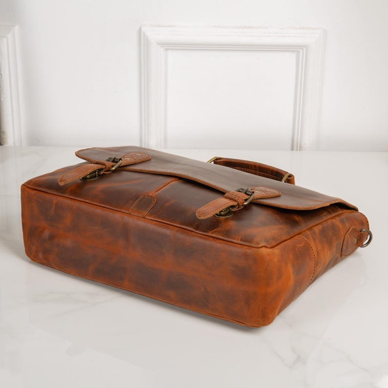 Leather Messenger Bag Briefcase for Men, Full Grain Leather Briefcase Laptop Computer Bag for Men, Genuine Leather Satchel Bag For Men image 5
