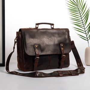 Leather Messenger Bag Briefcase for Men, Full Grain Leather Briefcase Laptop Computer Bag for Men, Genuine Leather Satchel Bag For Men image 12