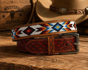 Western Floral Leather Belt Strap For Men Women, Personalized Cowboy Rodeo Floral Tooled Full Grain Leather Belt Strap, Gift for Dad