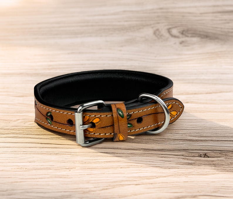 Leather Dog Cat Puppy Collar Personalized Tooled Embossed Carved ...