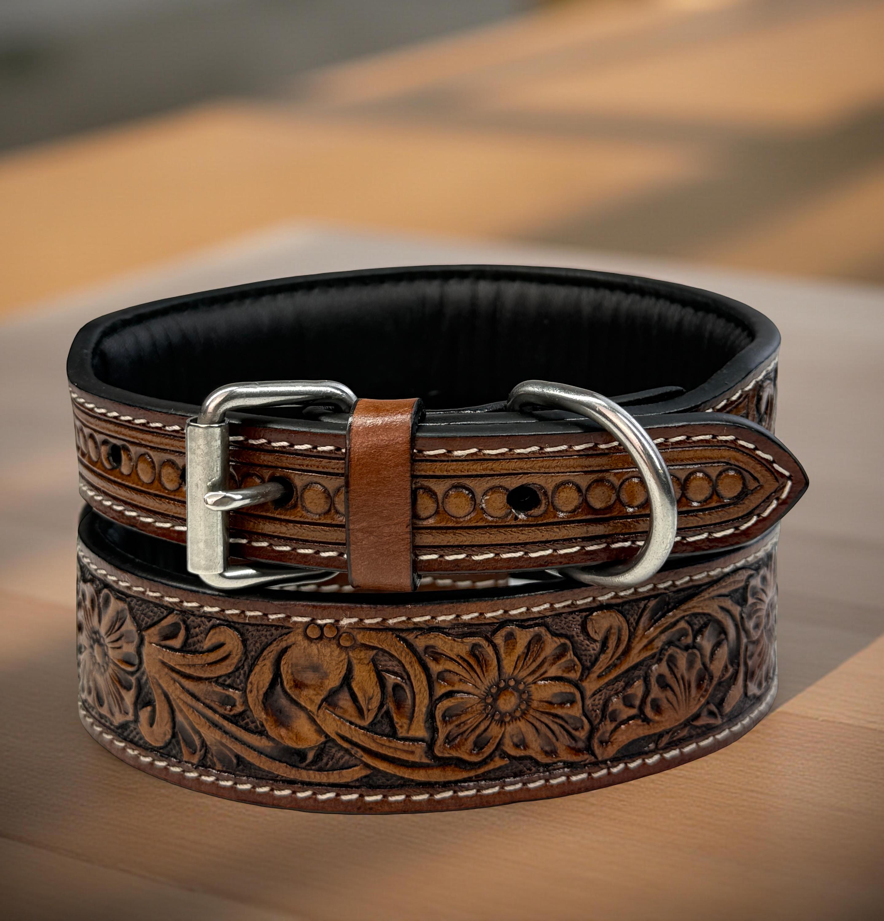 Leather Dog Cat Puppy Collar Personalized Tooled Embossed Carved ...