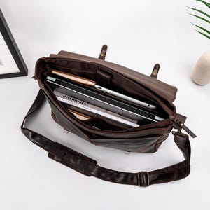Leather Messenger Bag Briefcase for Men, Full Grain Leather Briefcase Laptop Computer Bag for Men, Genuine Leather Satchel Bag For Men image 17