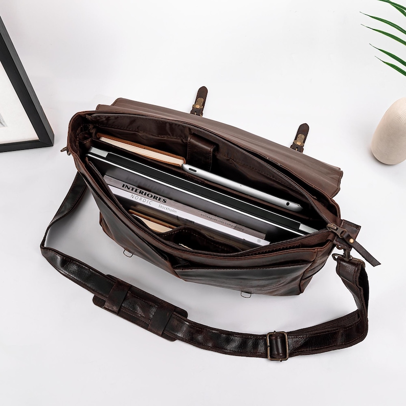Leather Messenger Bag Briefcase for Men, Full Grain Leather Briefcase Laptop Computer Bag for Men, Genuine Leather Satchel Bag For Men image 17