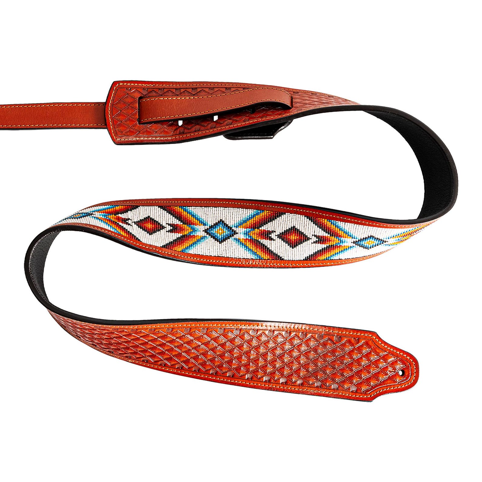 Handmade Heavy Duty Beaded Western Leather Guitar Strap, Musician Gift ...