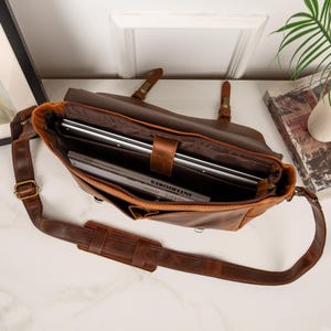 Leather Messenger Bag Briefcase for Men, Full Grain Leather Briefcase Laptop Computer Bag for Men, Genuine Leather Satchel Bag For Men image 7